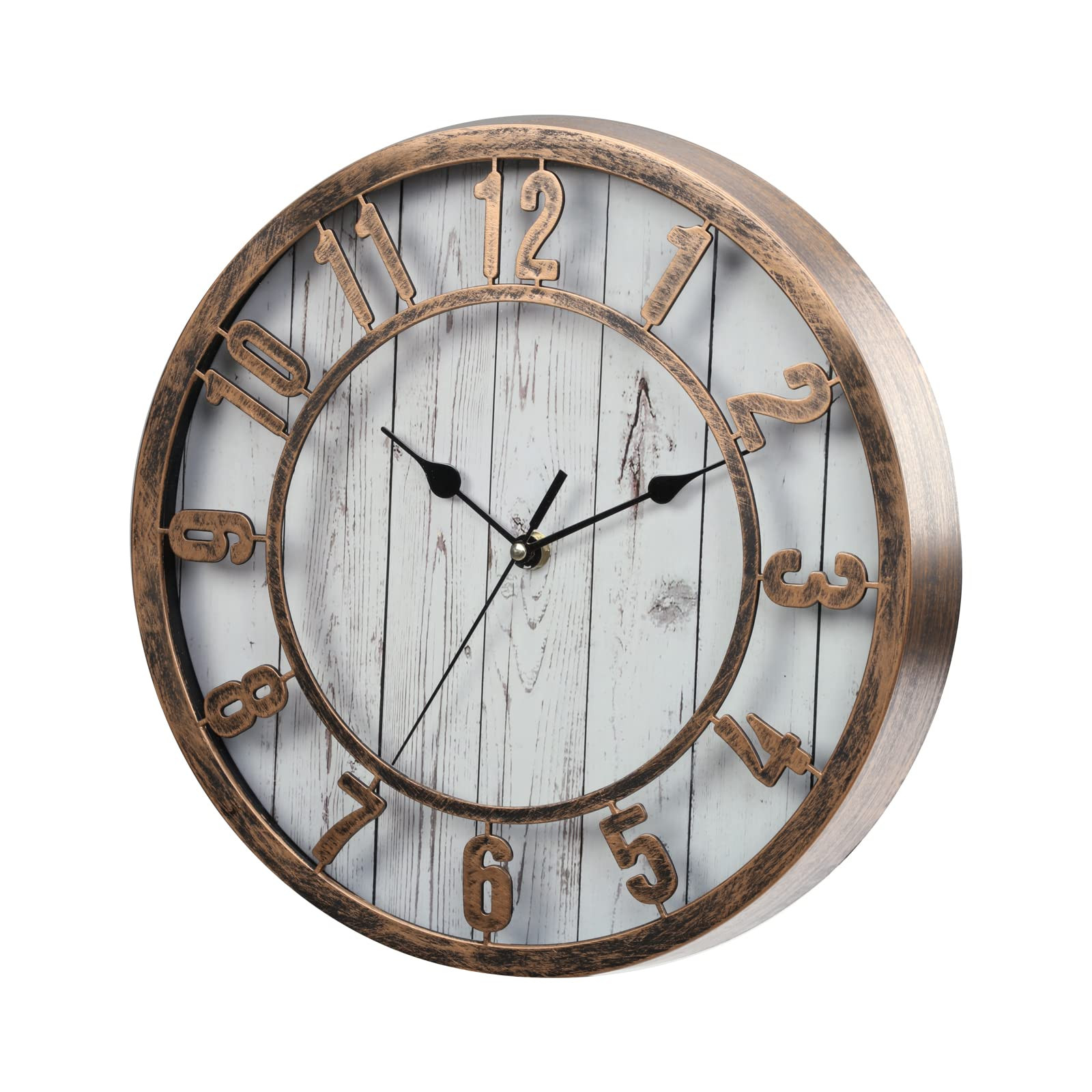Silentime 12 Inch Vintage/Retro Wall Clock,Farmhouse Style,Silent Non-Ticking,Raised 3D Arabic Numer | Amazon (US)