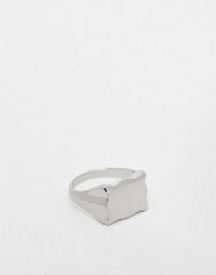 ASOS DESIGN signet ring with embossed shoulder detail in silver tone | ASOS (Global)