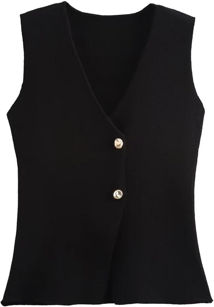 FindThy Women’s Cropped Knit Vest V Neck Button Up Solid Color Sleeveless Gilet Tank Tops | Amazon (US)