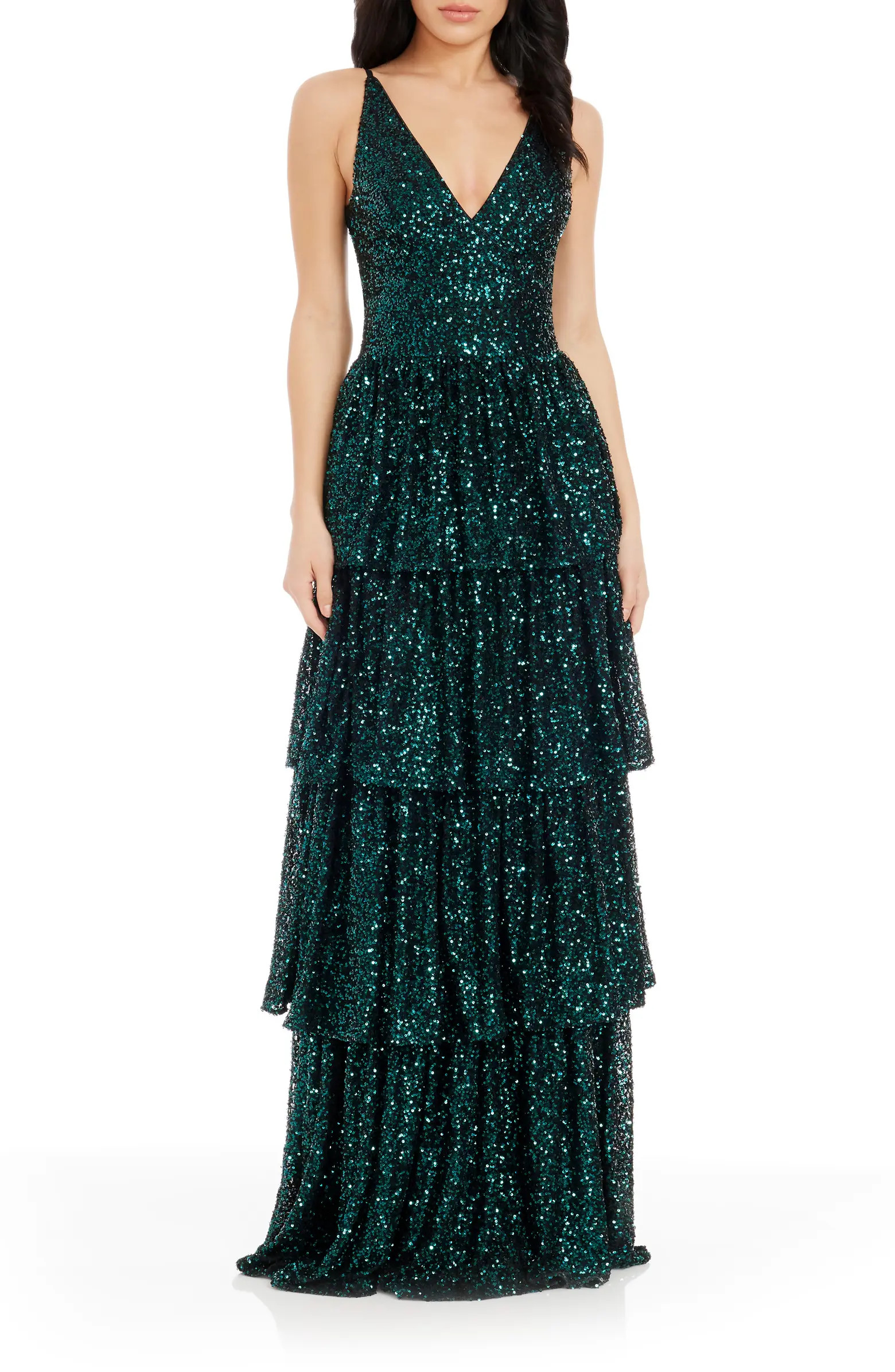 Dress the Population Lorain Sequin Tiered Ruffle Gown | Nordstrom | Nordstrom