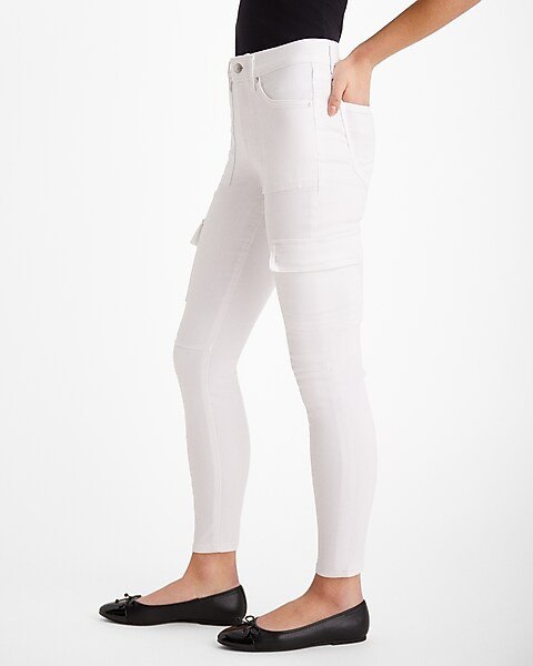 Mid Rise White Skinny Cargo Jeans | Express