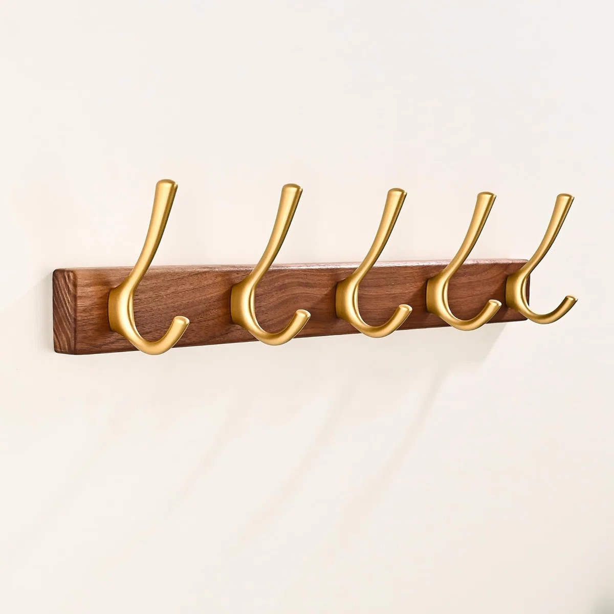 17.3" Wall Mounted Coat Rack With 5 Hooks - Heavy Duty Solid Walnut Wood Entryway Organizer For J... | Wayfair North America