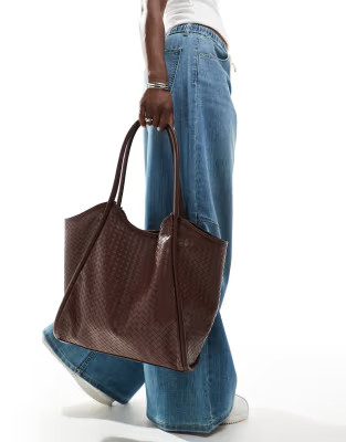 ASOS DESIGN weave tubular tote bag in chocolate brown | ASOS (Global)