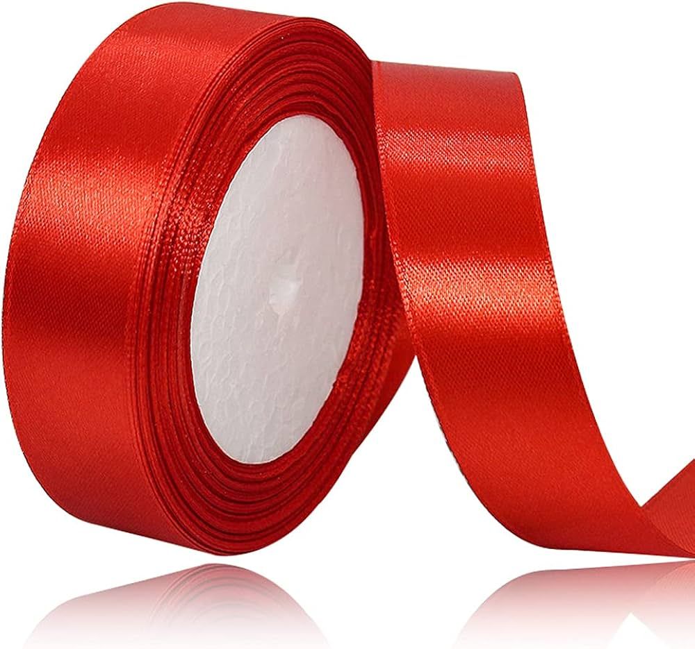 Solid Color Red Satin Ribbon, 3/4 Inches x 25 Yards Fabric Satin Ribbon for Gift Wrapping, Crafts... | Amazon (US)
