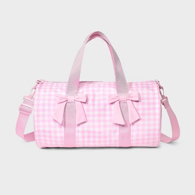 Girls' Gingham Printed and Bows Duffel Bag - Cat & Jack™ Pink | Target