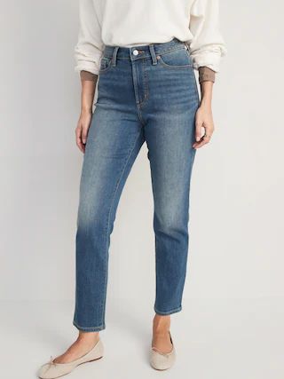 High-Waisted OG Straight Medium-Wash Built-In Warm Ankle Jeans for Women | Old Navy (US)