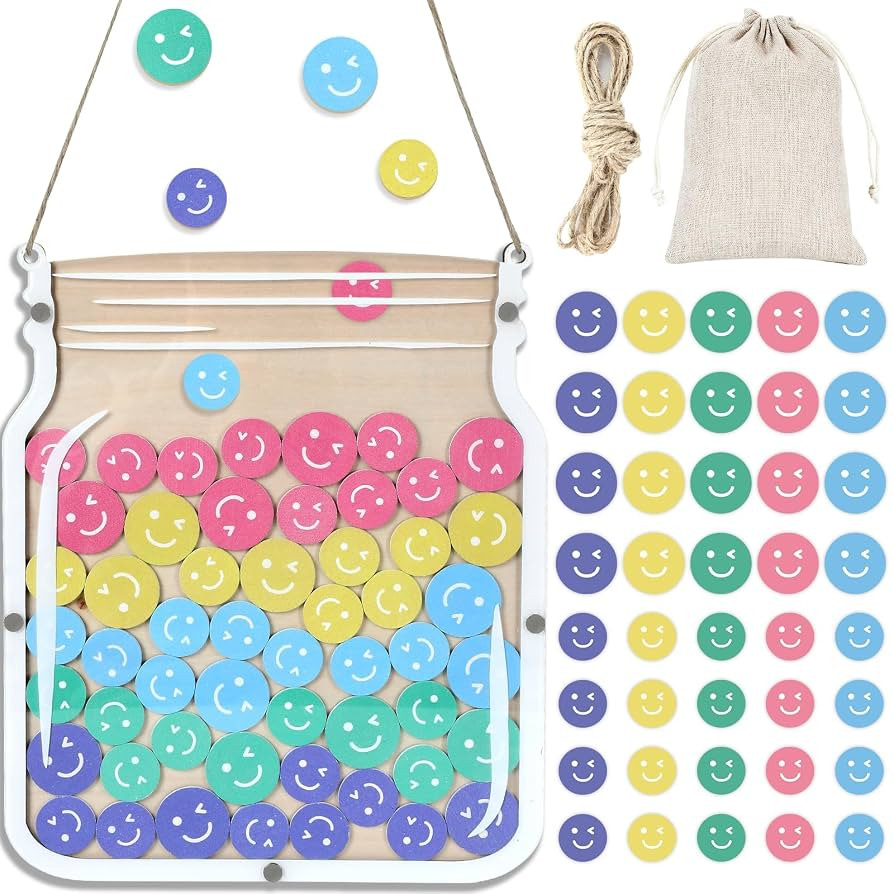 12" Large Wooden Reward Jars for Kids 100Pcs Smile Face Classroom Jar Reward Hanging Potty Traini... | Amazon (US)
