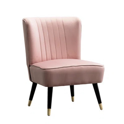 Accent Chair In Pink Velvet - Thick Foam Padding, Curved Design With Stitching, Black Rubberwood Legs And Gold Electroplated Ends, 24" W X 26" D 33" H | Wayfair North America