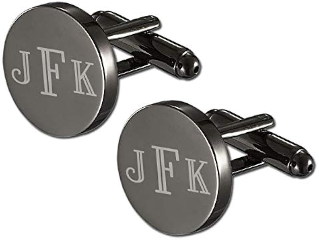 Visol Personalized Gunmetal Stainless Steel Round Cufflinks with Free Laser Engraving | Amazon (US)