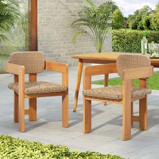 Christopher Knight Home - Outdoor Acacia Wood Dining Chairs with Handwoven Rattan Seat & Back - S... | Bed Bath & Beyond