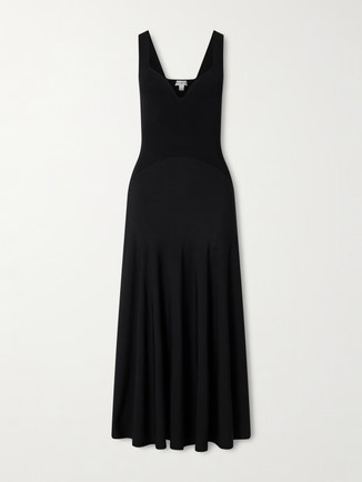 Alaïa Ribbed-Knit Pleated Midi Dress