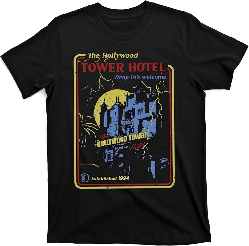 The Hollywood Tower Hotel The Twilight Zone Halloween Scary T-Shirt Negro, Negro - | Amazon (US)