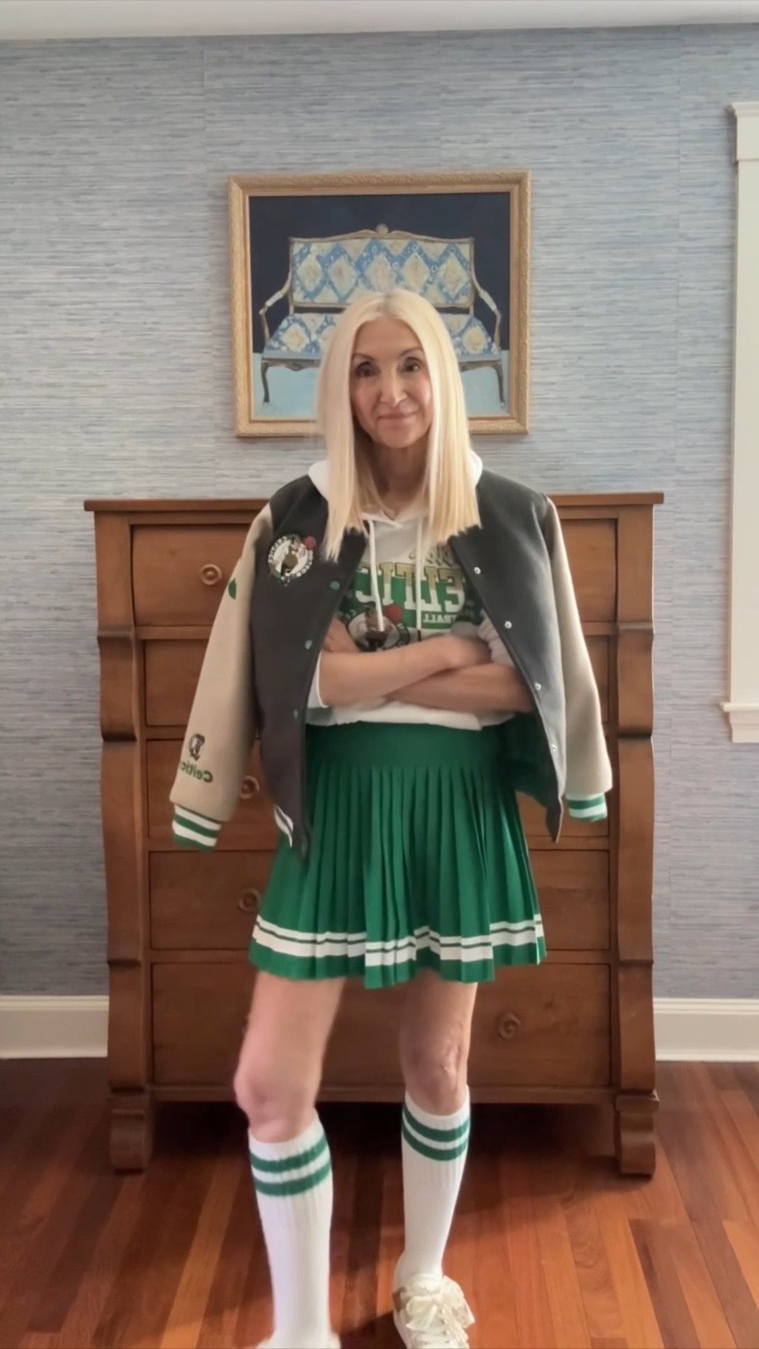 I’m not ready for the season to end but it’s win or go home. Sending big green energy to MSG tonight! Go C’s! 

#bleedgreen #bostonceltics #letsdothis #winorgohome #celtics #gameday #styleinspo #styledaily #varsitystyle #mystyle 
#athleticwear 
Pleated skirt, varsity jacket, Celtics fashion, game day style, tube socks, athletic wear

#LTKStyleTip #LTKOver40 #LTKActive
