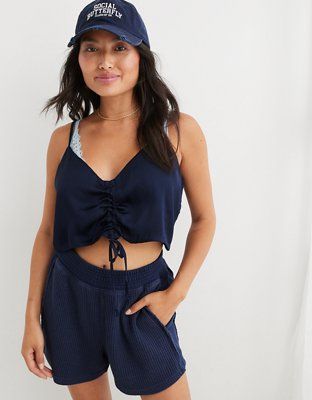 Aerie Satin Cinched Cropped Tank Top | Aerie