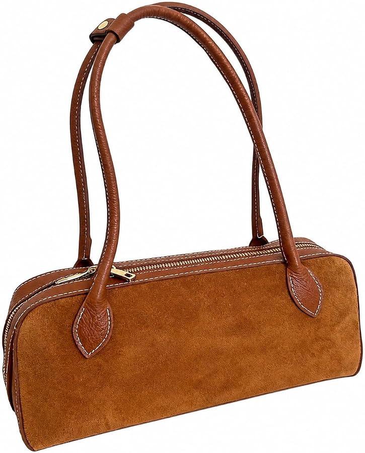 East West Suede Baguette Shoulder Bag for Women, Genuine Suede Leather Handbag, Luxury Minimalist... | Amazon (US)