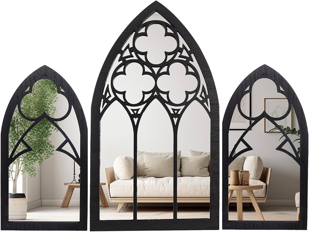Gothic Mirrors Wall Decor - 3 Piece Set 15.8 Inch Gothic Furniture Cathedral Mirrors - Whimsy Got... | Amazon (US)