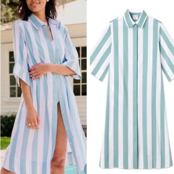 Atlantic Pacific X Lake Azure Blue White Striped Marine Caftan Midi Dress Sz XS | Poshmark