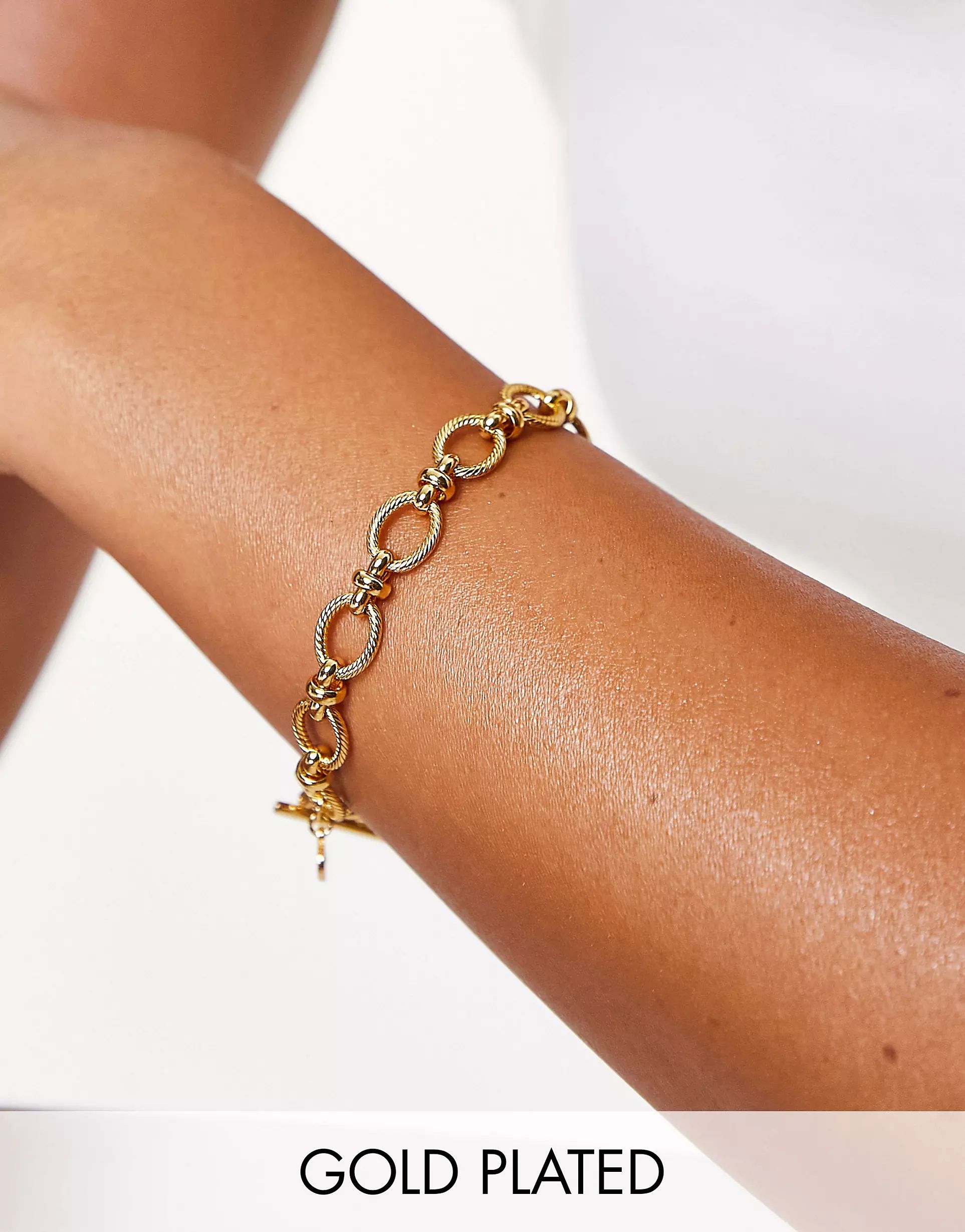 Astrid & Miyu oval link chain t-bar bracelet in 18k gold plate | ASOS (Global)