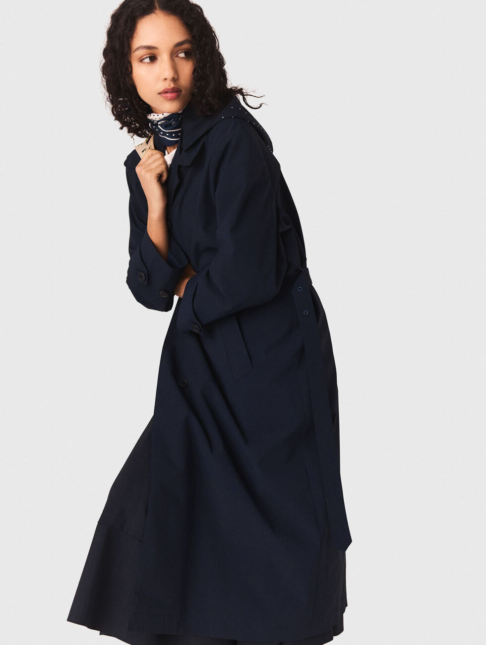 Removable rhinestone-hood trench Blue for Women | Maje | Maje EU