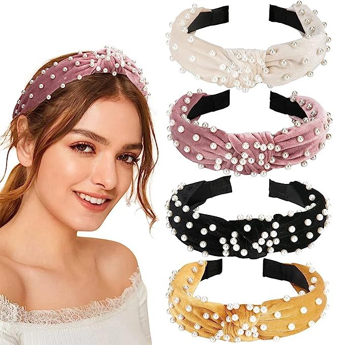 Allucho Headbands for Women Girls, Fashion Headbands Velvet Wide Headbands with Pearls Knot Turba... | Amazon (US)