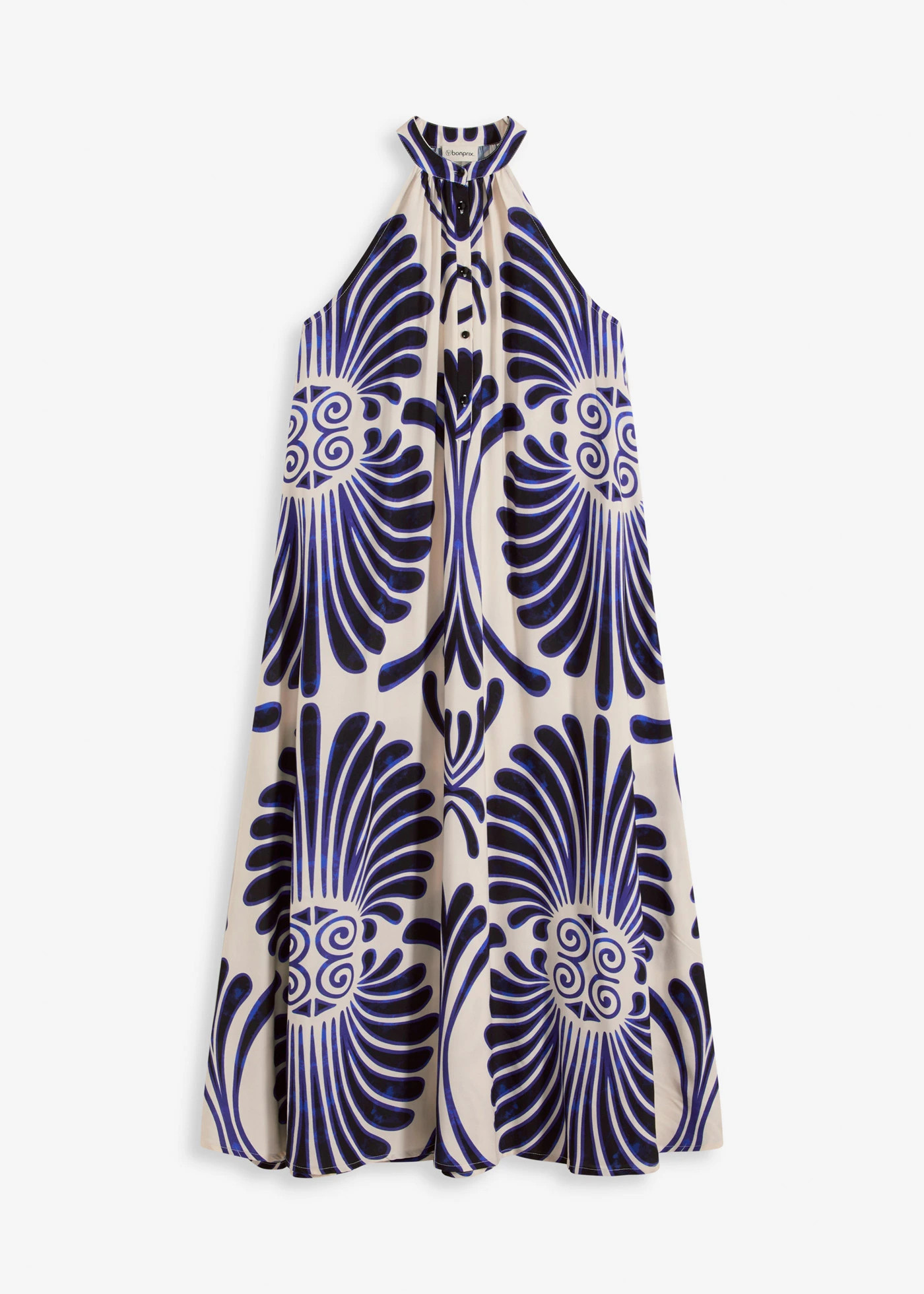 Wijde maxi jurk van vloeiende viscose blauw-wit gedessineerd | Bonprix NL (Influencer)