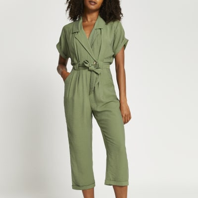 Khaki tie front utility jumpsuit | River Island (UK & IE)