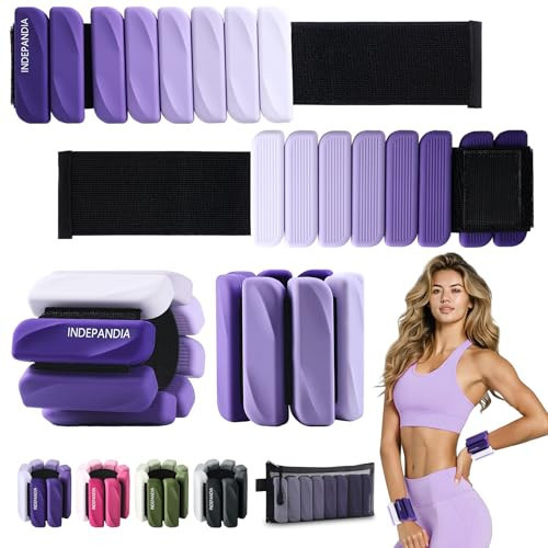 INDEPANDIA Ankle Wrist Weights for Women Men at Home Set of 2 (1 Lb Each) Adjustable Silicone Hand Leg Weights Wearable Pilates Ankle Weights for Yoga Dance Gym Workout Walking Running Purple | Amazon (US)