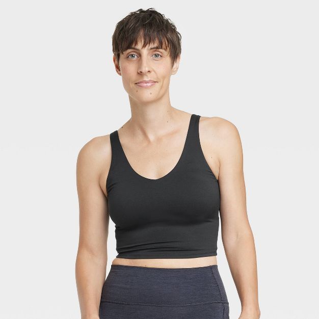Women&#39;s Light Support V-Neck Cropped Sports Bra - All in Motion&#8482; Black XS | Target
