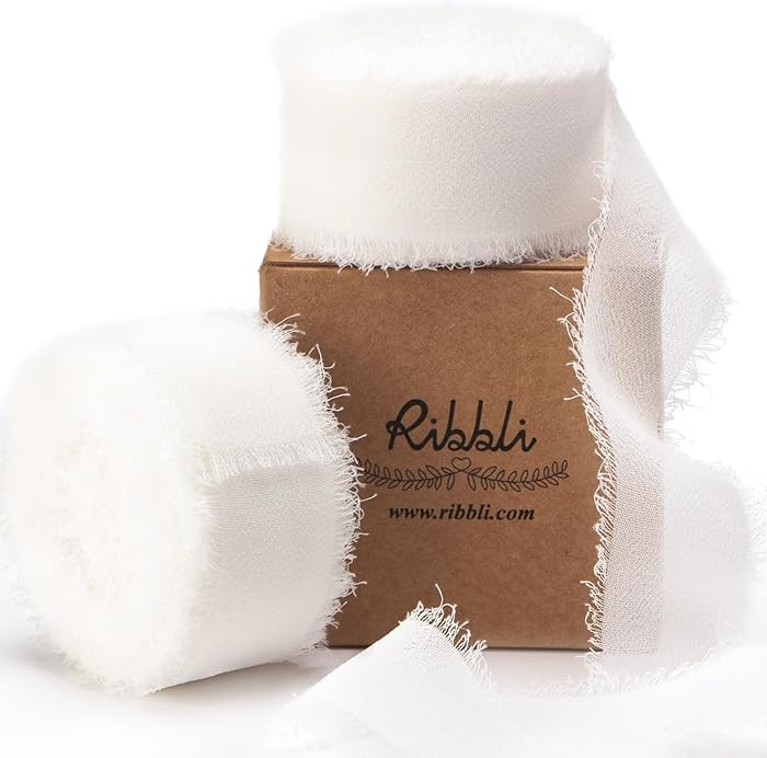 Ribbli White Chiffon Ribbon 1 Inch x 20 Yard Handmade Fringe Chiffon Silk Ribbon White Ribbon for... | Amazon (US)