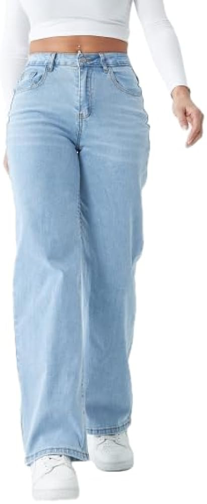 Straight Leg Jeans for Women,High Waisted Wide Leg Loose Stretchy Boyfriend Denim Pants Baggy Jea... | Amazon (US)
