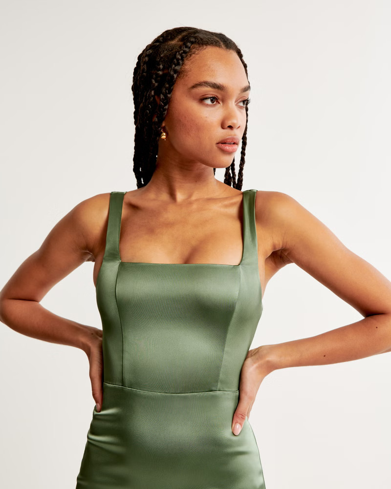 Sculpting Stretch Satin Midi Dress | Abercrombie & Fitch (US)