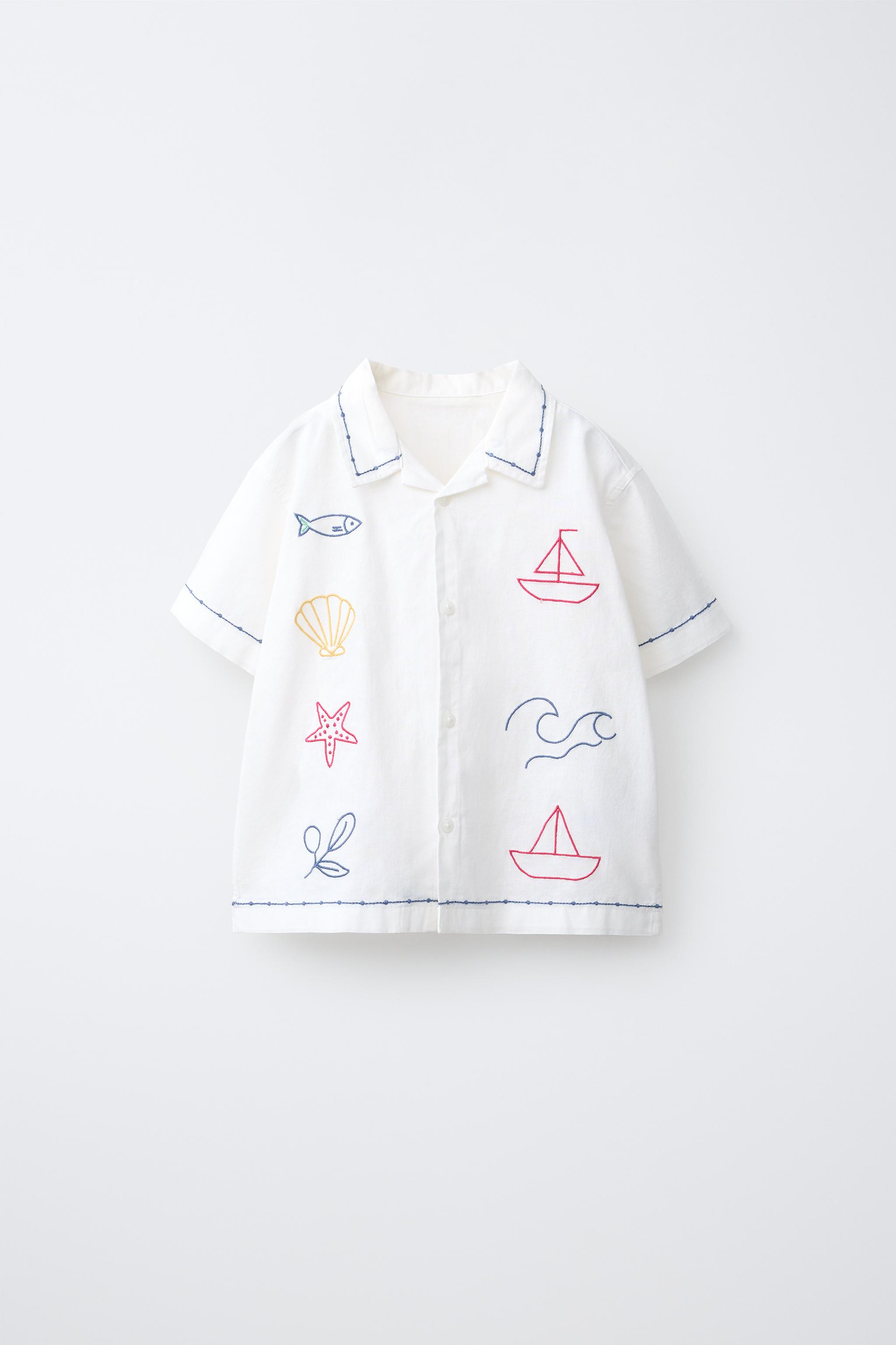 COTTON AND LINEN CONTRAST EMBROIDERY SHIRT | Zara US