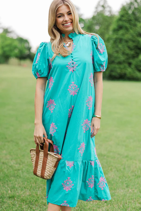 No Notes Mint Embroidered Midi Dress | The Mint Julep Boutique