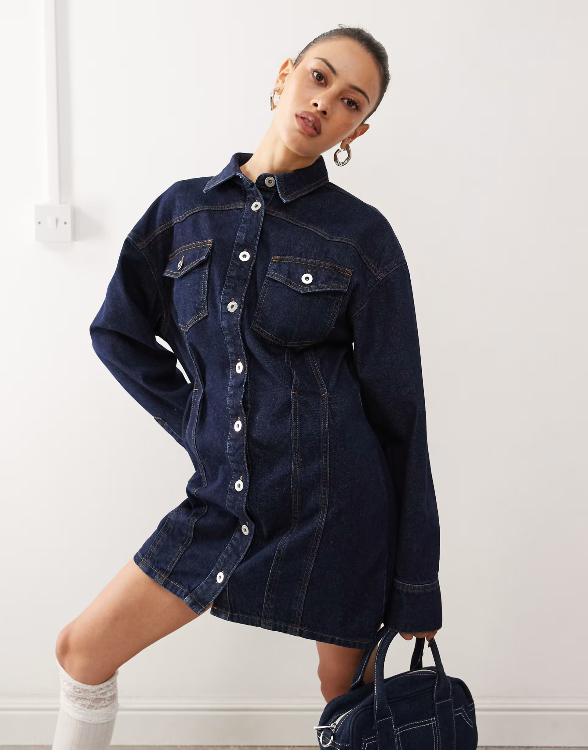 COLLUSION denim mini shirt dress in rinse wash | ASOS (Global)