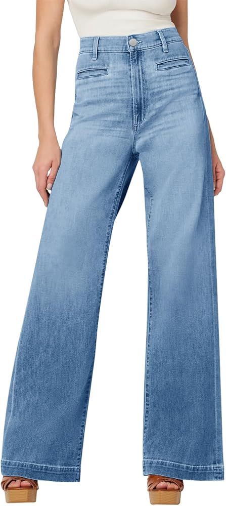 PLNOTME Women's High Waisted Wide Leg Jeans Loose Stretch Trendy Casual Denim Pants | Amazon (US)