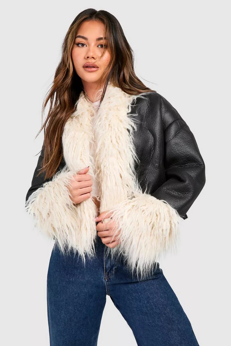 Faux Fur Trim Leather Jacket | boohoo (US & Canada)