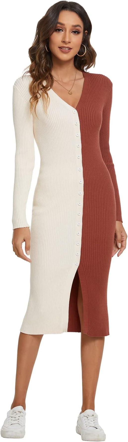 CMZ2005 Women's Long Sleeve Cardigan Maxi Dress Fall Knit Bodycon Dress Button Down Sweater Dress... | Amazon (US)