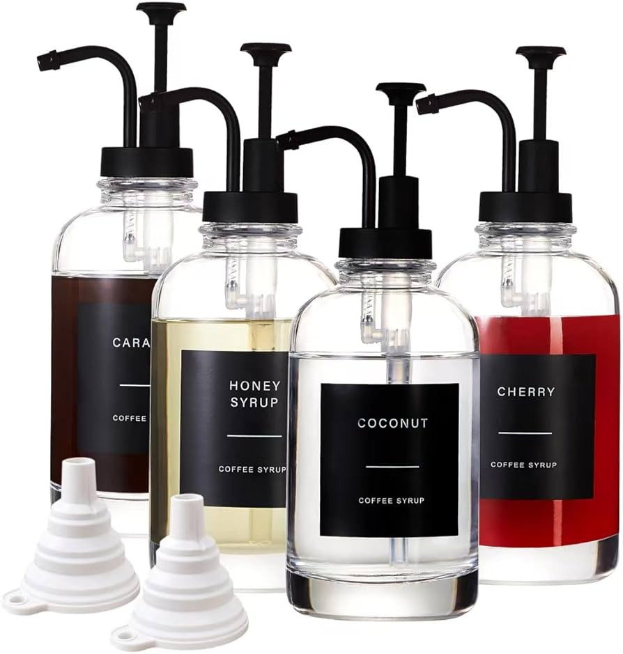 Coffee Syrup Dispensers for Coffee Bar(Set of 4),Coffee Syrup Pump Dispenser for Coffee Bar Acces... | Amazon (US)