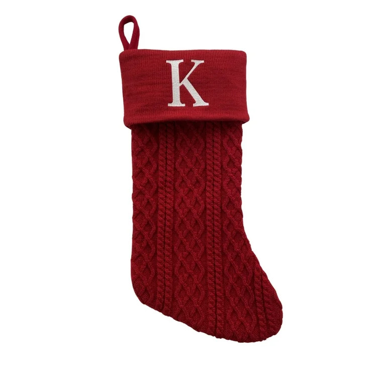Red Polyester Knit Christmas Stocking with Embroidered "K" on Cuff, 20", by Holiday Time | Walmart (US)