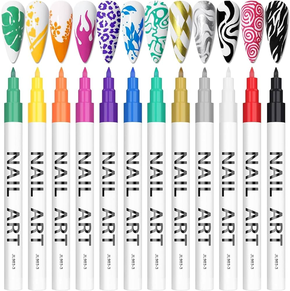 Kalolary 3D Nail Art Pens Set, 12 Color Pens, DIY Nail Art Beauty Adorn Manicure Tools | Amazon (US)