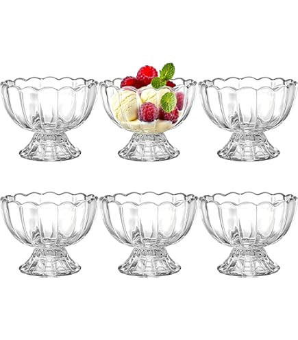 Ysglory 6 Sets Glass Ice Cream Bowl 5oz Glass Dessert Cups Elegant Footed Tulip Sundae Parfait Glasses Bowls for Sundae, Fruit, Ice Cream, Pudding, Small Snacks, Condiment | Amazon (US)