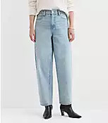 Curvy Sparkle Embellished High Rise Barrel Jeans in Vintage Light Indigo Wash | LOFT