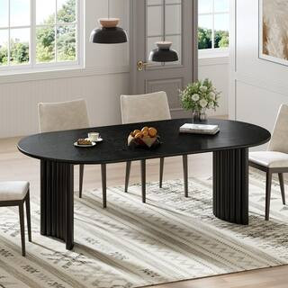 Haiden Black Color Wood Double Pedestal Base 67 in. x 33.5 in. Oval Dining Table (Seats 6) | The Home Depot