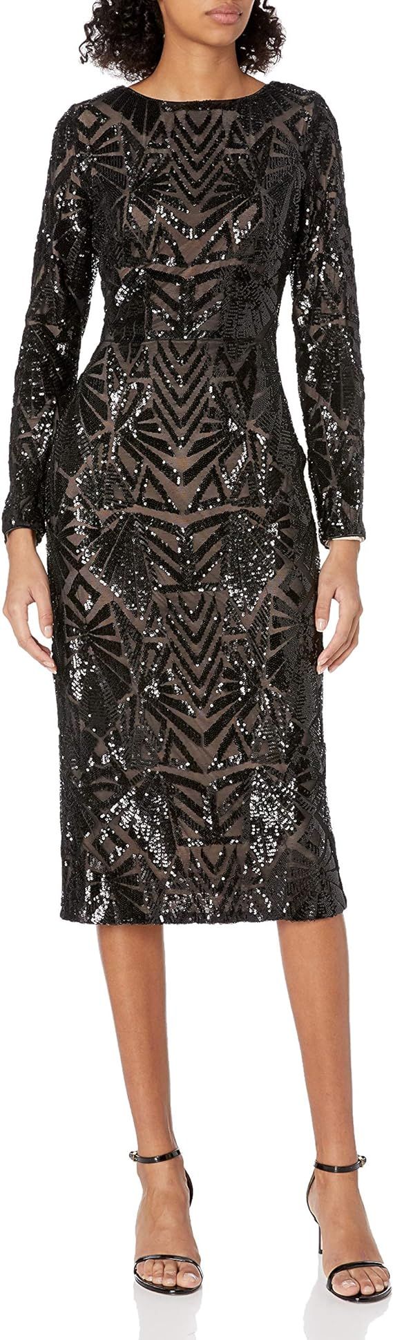 Dress the Population Women's Emery Long Sleeve Stretch Sequin Midi Sheath | Amazon (US)
