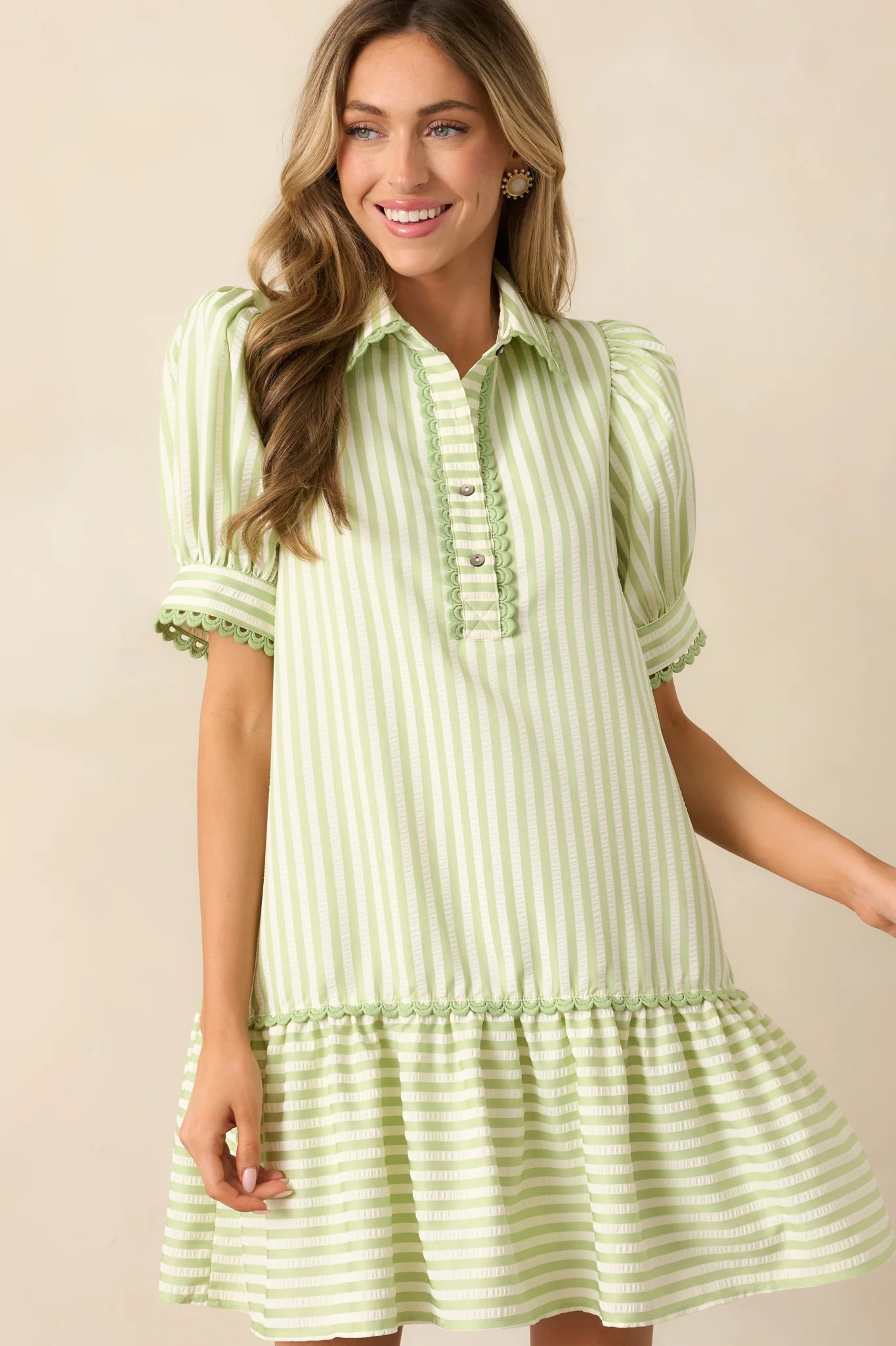 Soda Shop Sweetheart Light Green Stripe Mini Dress | Red Dress