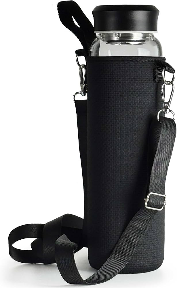 32 oz Clear Glass Water Bottles with Black Stainless Steel Lid - Wide Mouth Water Bottle with Sle... | Amazon (US)