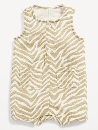Printed Sleeveless Double-Weave Henley One-Piece Romper for Baby | Old Navy (US)