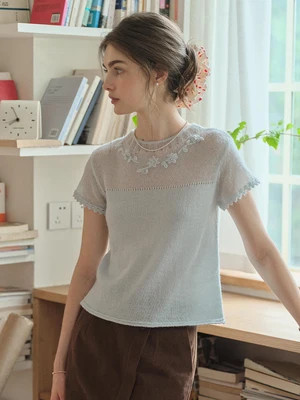 Ellianna Round Neck Lace Embroidery Knitwear | Simple Retro