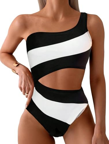 Leoparts Women's Color Block One Piece Swimsuits Monokini One Shoulder Cutout High Cut Bathing Su... | Amazon (US)