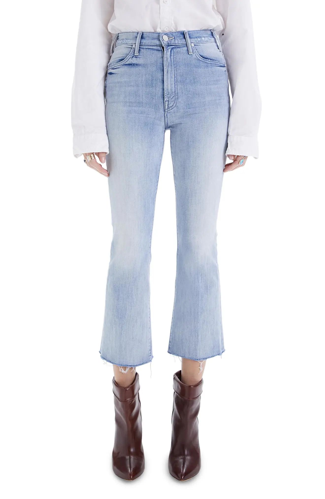 MOTHER The Hustler Frayed Ankle Jeans, Size 29 in Knock On Wood at Nordstrom | Nordstrom